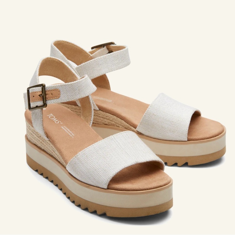 Toms Cream Platform Sandals - Picture 3 of 5